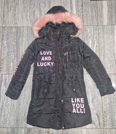 Dievčenský dlhý štýlový kabát s ružovou kapucňou, 140