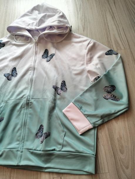 Mikina biela/tyrkysová s motýlikmi, v. xxl/xxxl, xxl