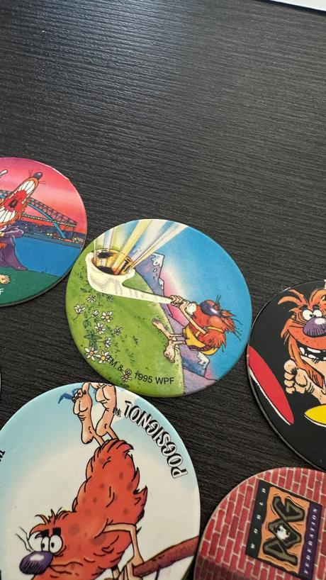 Vintage 90s pogs - wpf + dunkin super plastic, 