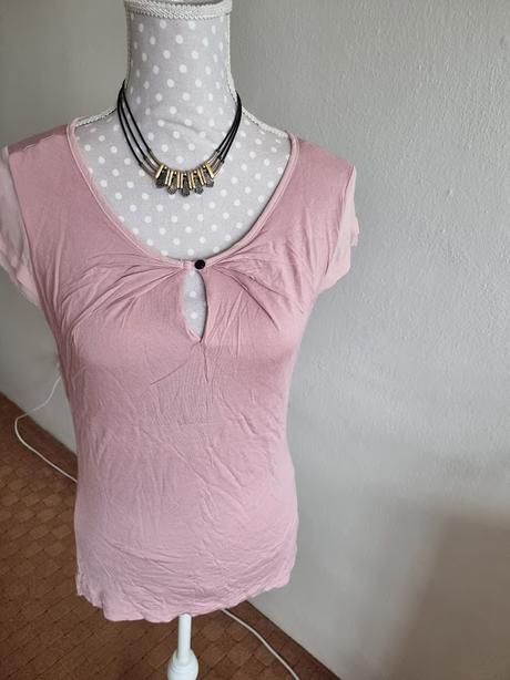 Bledoružový top h&m s tylovými rukávmi m, h&m,m