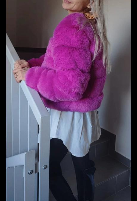 Ružový umelý kožuch, s
