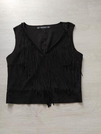 Čierny top so strapcami., zara,s
