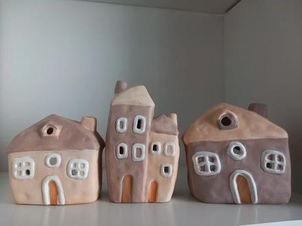 Sada 3ks keramické domčeky na sviečku,