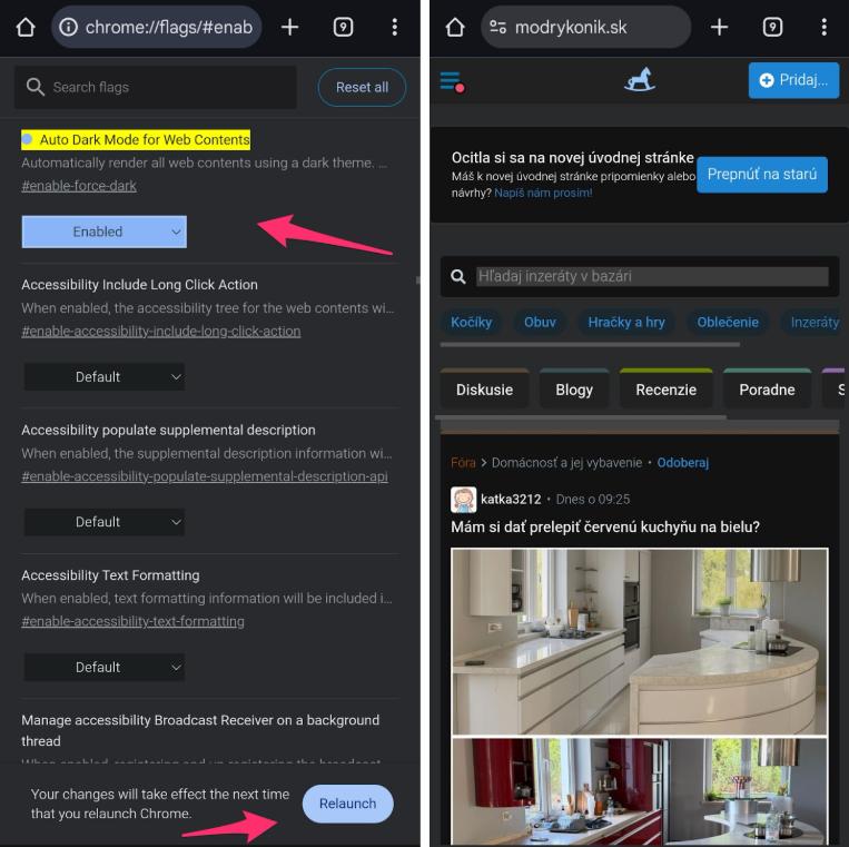 Nastavenie Auto Dark Mode v Chrome