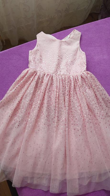 Nádherné flitrované tylové šaty ružovej farby hm, h&m,128