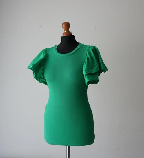 Zelené rebrované tričko s volánovými rukávmi, zara,m
