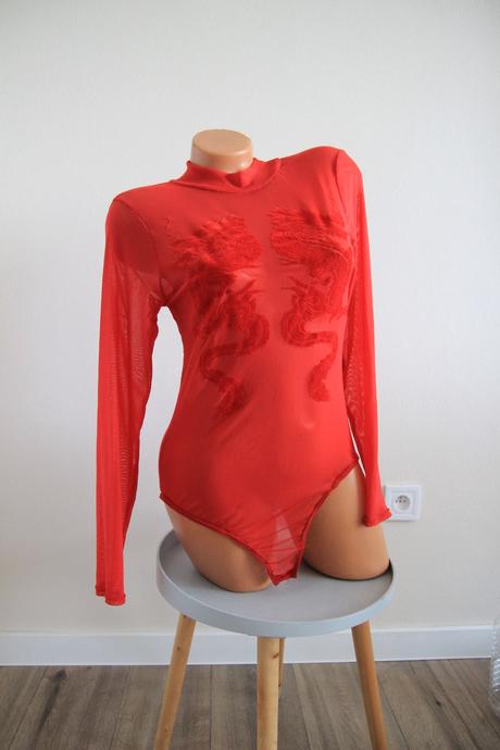 Červený sieťovaný body top, s, s