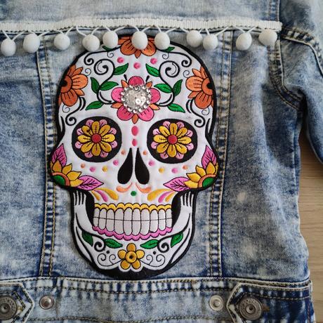 Štýlová riflová bunda s nášivkou na chrbte 104/110, 110