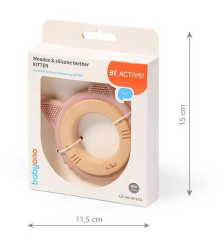 Drevo-silikónové hryzátko babyono kitten je väčšou,