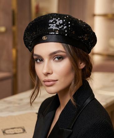 Original gucci gg sequin beret in black, s