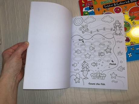 Maze, find & colour sticker & colouring book,