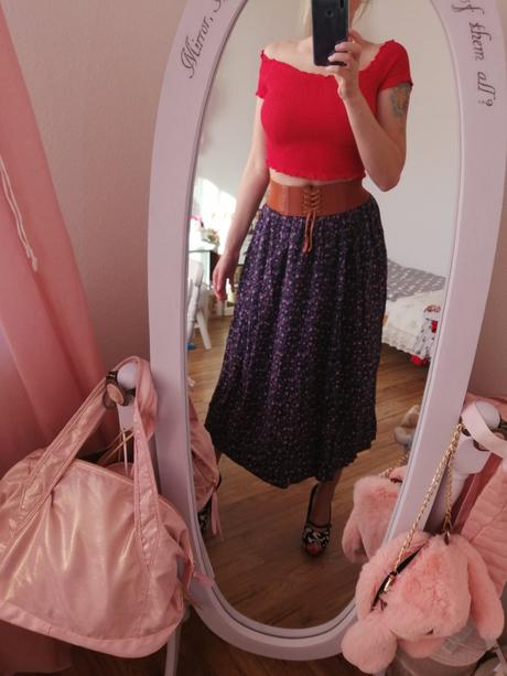 Dlhá sukna potlač kvety s opaskom, h&m,s