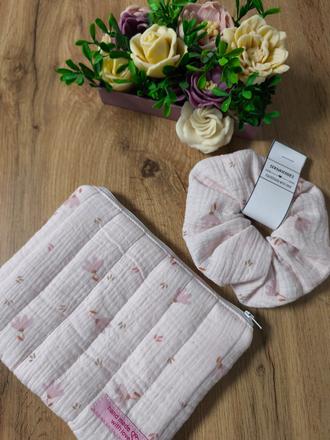 Mušelínová kozmetická taštička +gumička, 