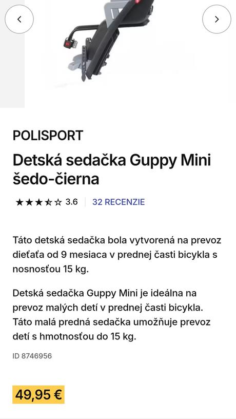 Predná detská sedačka polisport,