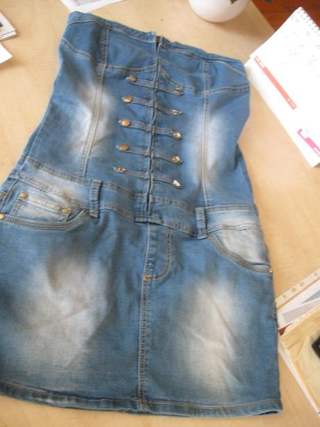 Riflové šaty bez  ramienok, xs/s, xs