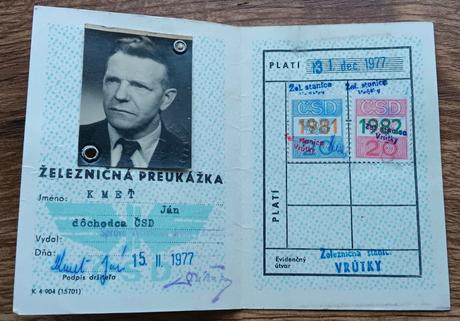 Železničná preukážka z roku 1977,