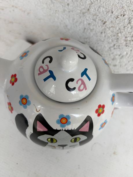 Macka macky porcelan krasny cajnik so salkou,