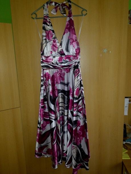 Ružové- pestrofarebné šaty pod kolena, 40