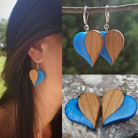 Náušnice z dreva a živice,