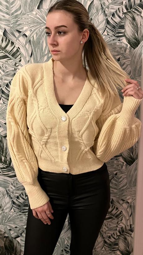 Vzorovaný pletený sveter s balónovými rukávmi, l / m / s / xl