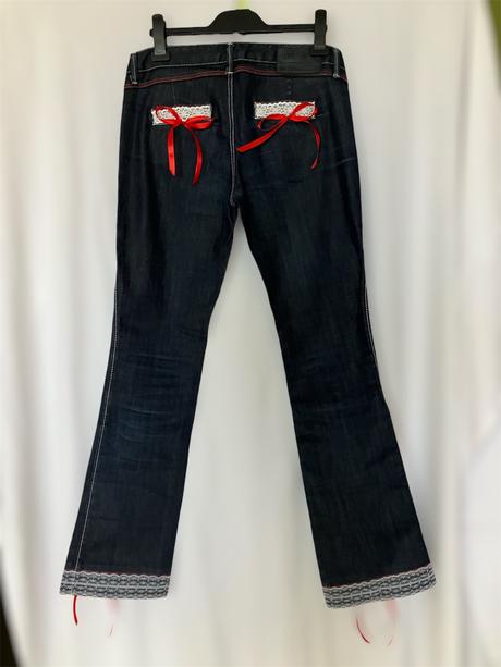 Dámske upcycled tmavomodré rifle, l