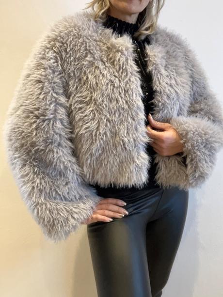 Dámsky sivý kožušinový kabátik (uni), l / m / xl