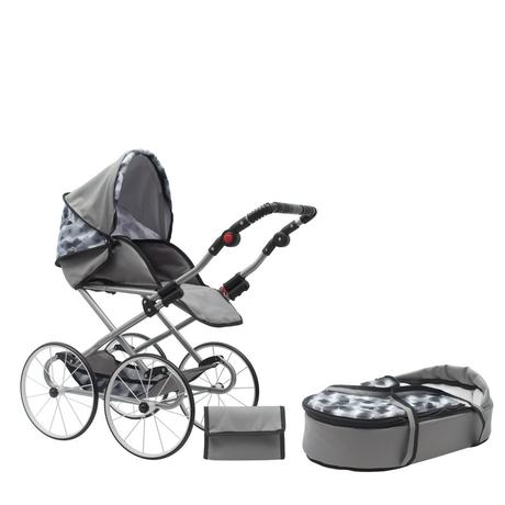 Detský retro kočík pre bábiky 2v1  sivý, 