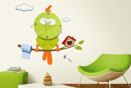 Detské hodiny zelený vtáčik,