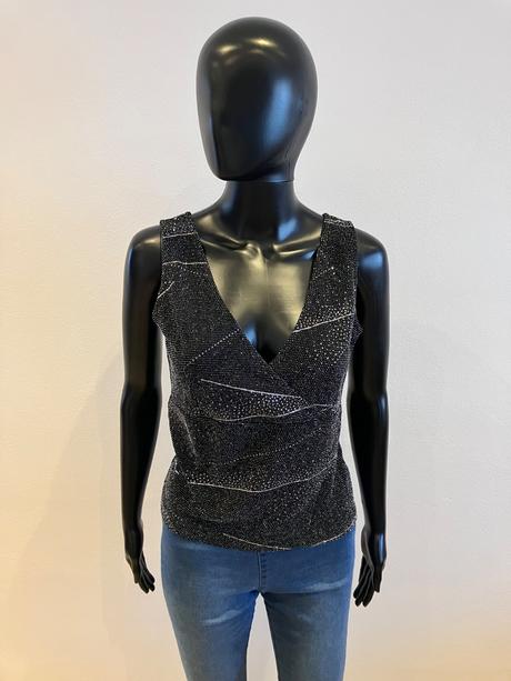 Dámsky elegantný trblietavý top čierny (40), l