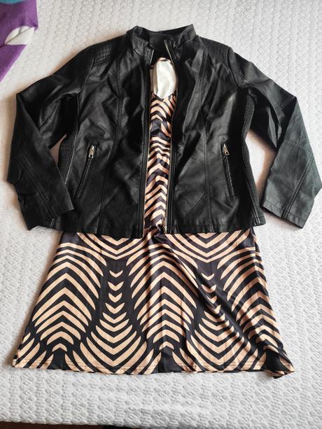Koženkova bunda + šaty, xl