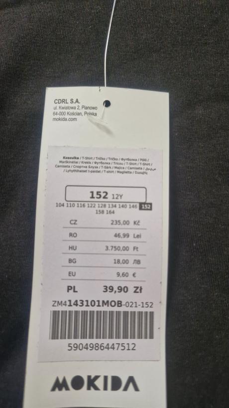 Tričko s dlhým rukávom, 152