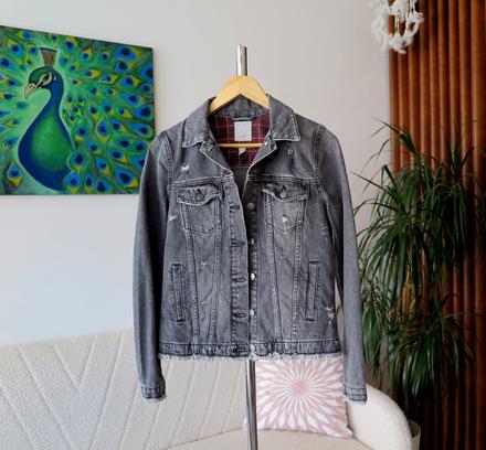 Dámska čierna/sivá rifľová bunda punk, esprit,m