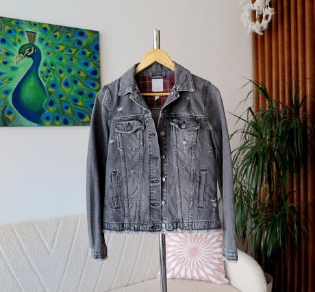 Dámska čierna/sivá rifľová bunda punk, esprit,m