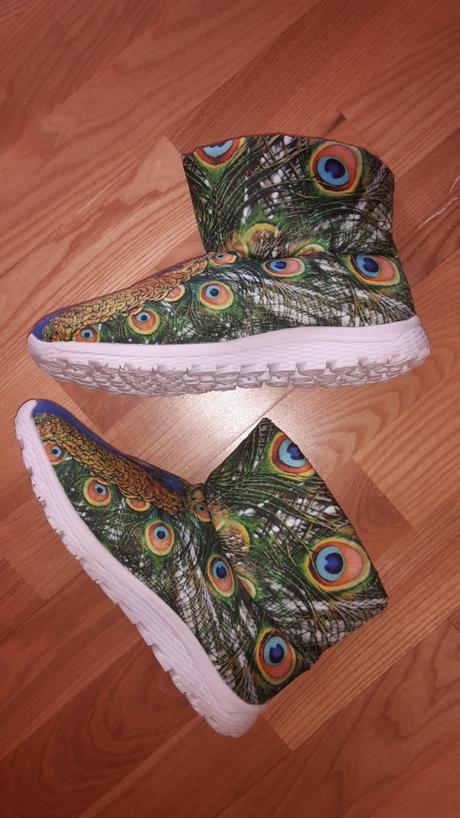 Zateplene topanky - pavi dekor, 38