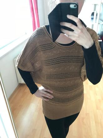 Dlhý pletený hnedý sveter (s), yessica,s