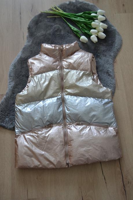 Štýlová metalická prešívaná vesta (color-block), zara,164