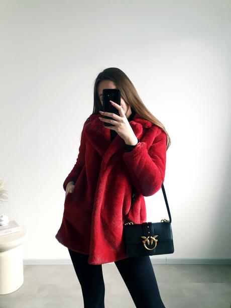 Červený kožúšok m, h&m,m