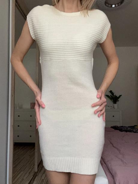 Úpletové krémové šaty, terranova,m