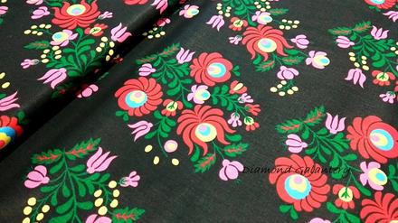 Bavlnená látka - folk na čiernom - cena za 10 cent, 