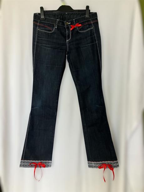 Dámske upcycled tmavomodré rifle, l