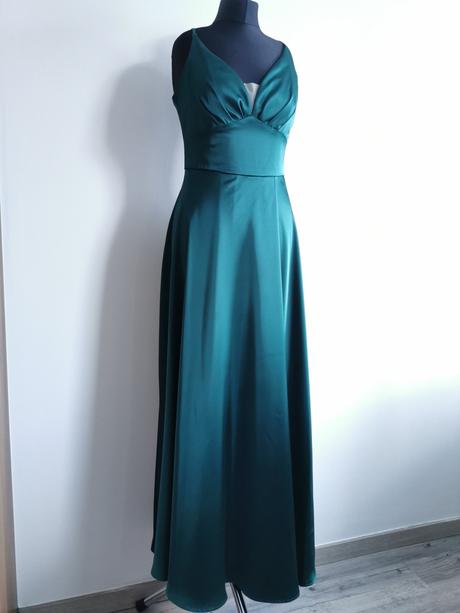 Šmaragdové saténové šaty s rozparkom bicotone, m