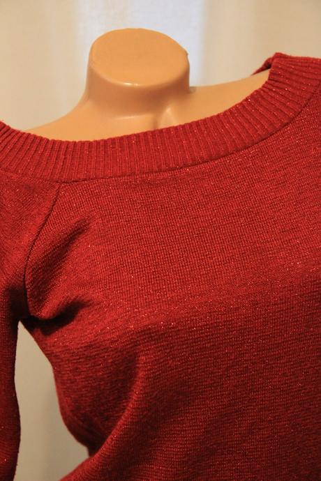 Červený lesklý pletený sveter, m