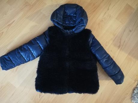 Tmavomodra kozusinova bunda, benetton,92