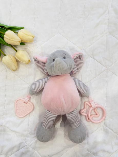 Rozkošný plyšový sloník s hryzátkom pre bábätko, 