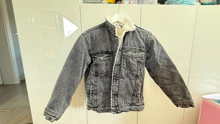 Riflová bunda zateplená s kožušinkou, zara,140