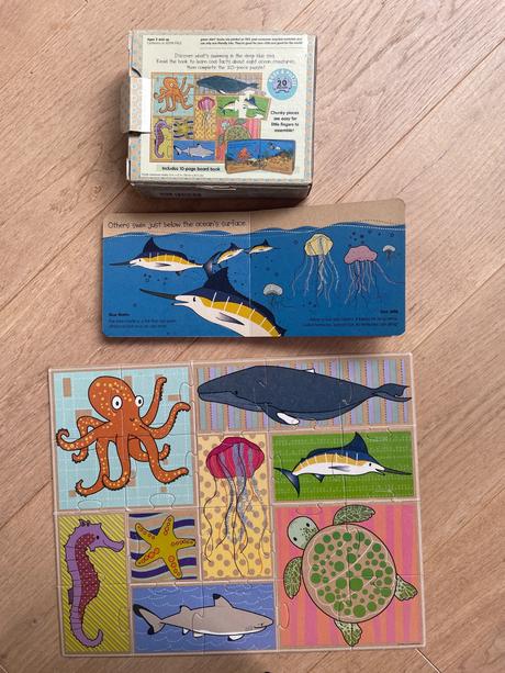 Puzzle 20 ks + krasna anglicka kniha,