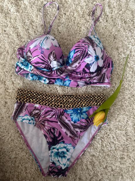 Dámske plavky s vysokým pásom kvetinové, l / m / s / xl