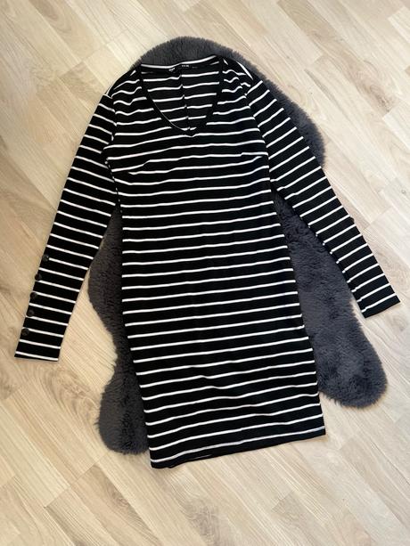 Čierno-biele pruhované šaty s dlhym rukavom sinsay, sinsay,xs