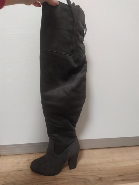 Šedé čižmy nad koleno veľkosť 35, jennifer&jennifer,35