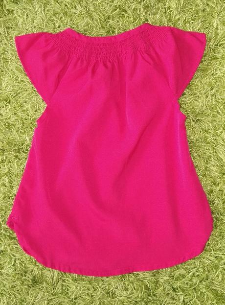 Malinová blúzka s volánom na pleciach - veľ. 104, 104